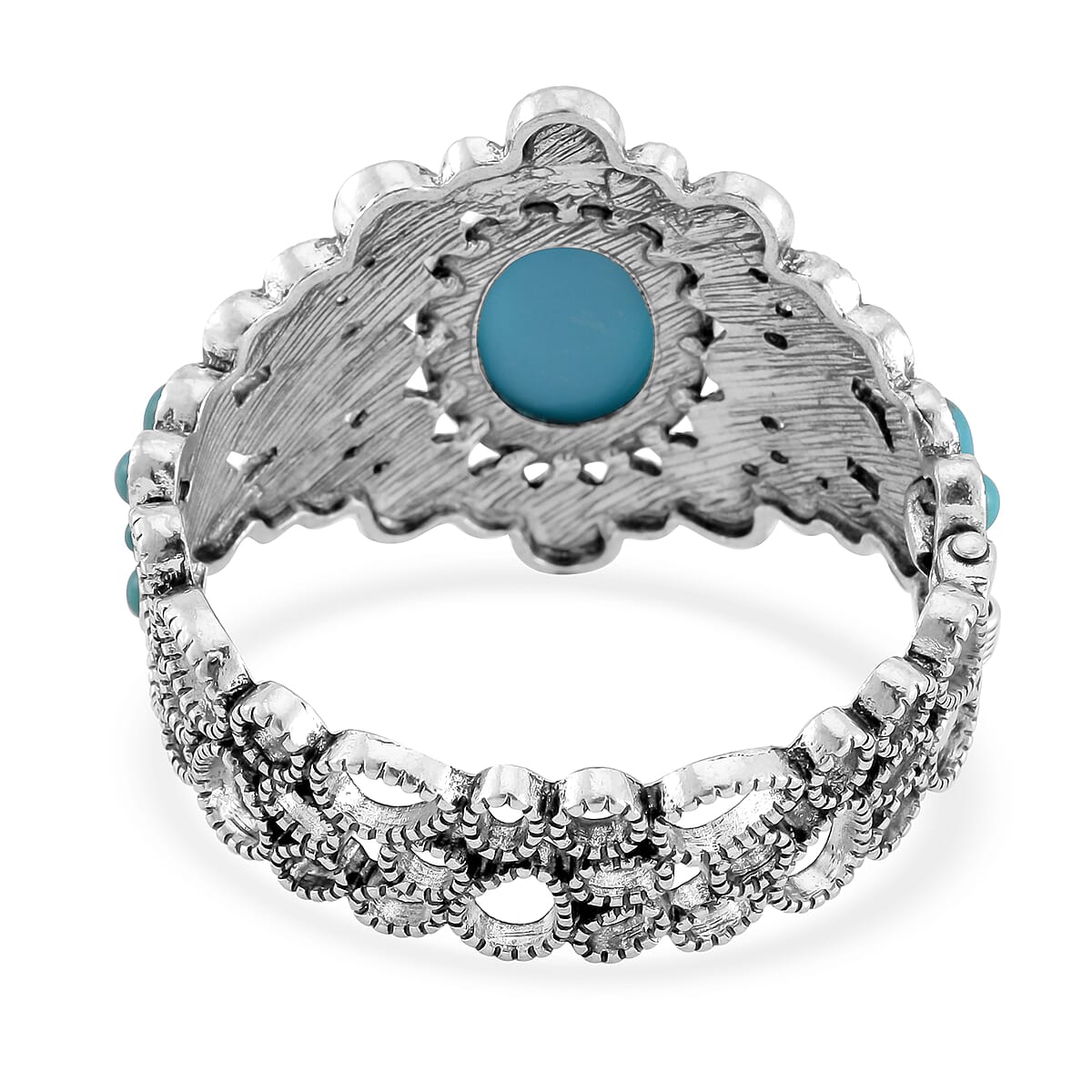 Cameo and Sleeping Beauty Color Howlite Bangle Bracelet in Silvertone (7.0 In) 26.00 ctw image number 3