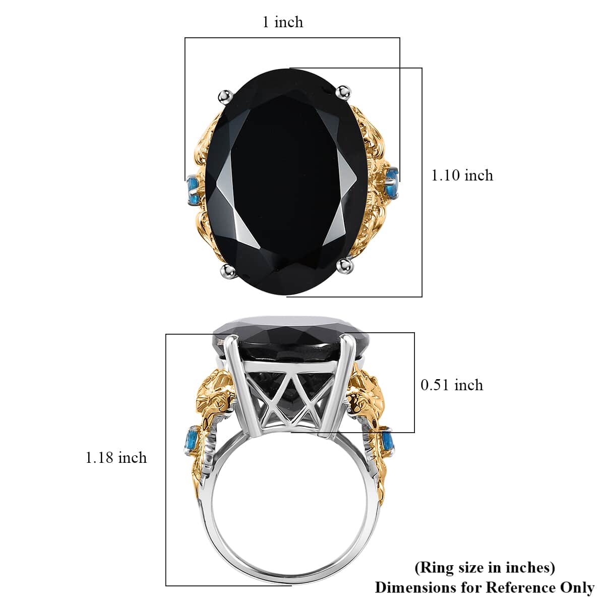 Thai Black Spinel, Malgache Neon Apatite Dragon Ring in Vermeil YG and Rhodium Over Sterling Silver (Size 7.0) 35.00 ctw image number 5