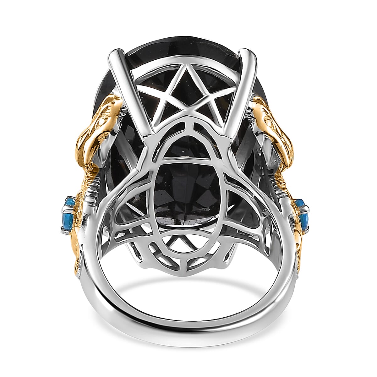 Thai Black Spinel, Malgache Neon Apatite Dragon Ring in Vermeil YG and Rhodium Over Sterling Silver (Size 9.0) 35.00 ctw image number 4