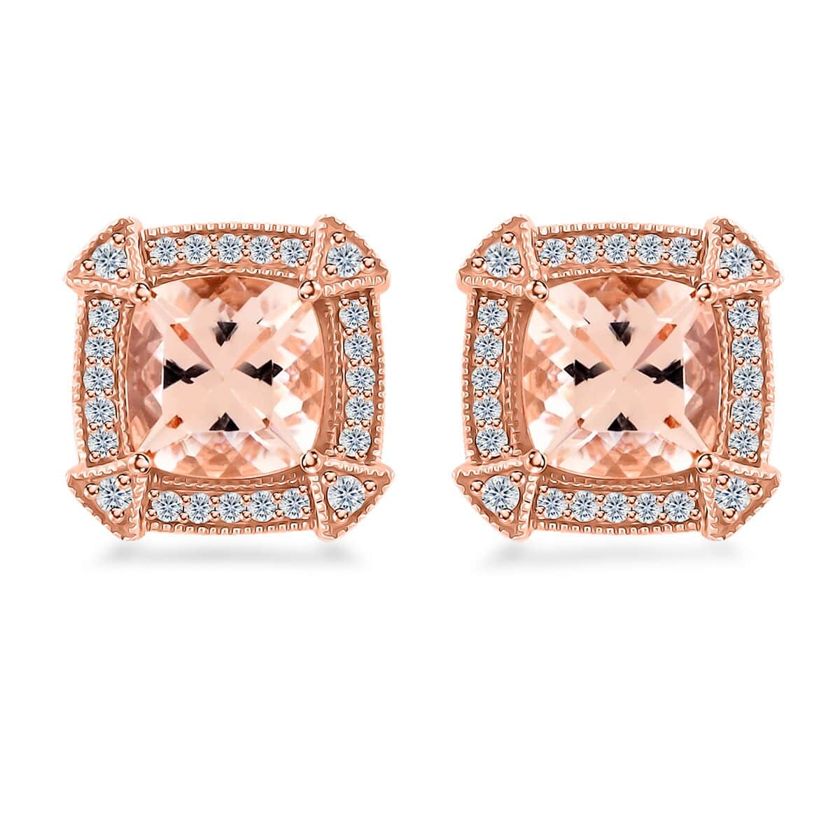 Certified & Appraised Luxoro 10K Rose Gold AAA Marropino Morganite and G-H I2 Diamond Earrings 2.80 ctw image number 0