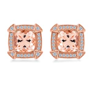 Certified & Appraised Luxoro 10K Rose Gold AAA Marropino Morganite and G-H I2 Diamond Earrings 2.80 ctw