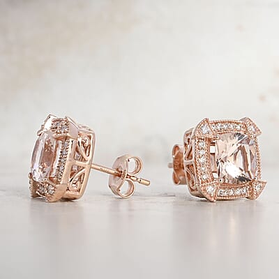 Certified & Appraised Luxoro 10K Rose Gold AAA Marropino Morganite and G-H I2 Diamond Earrings 2.80 ctw