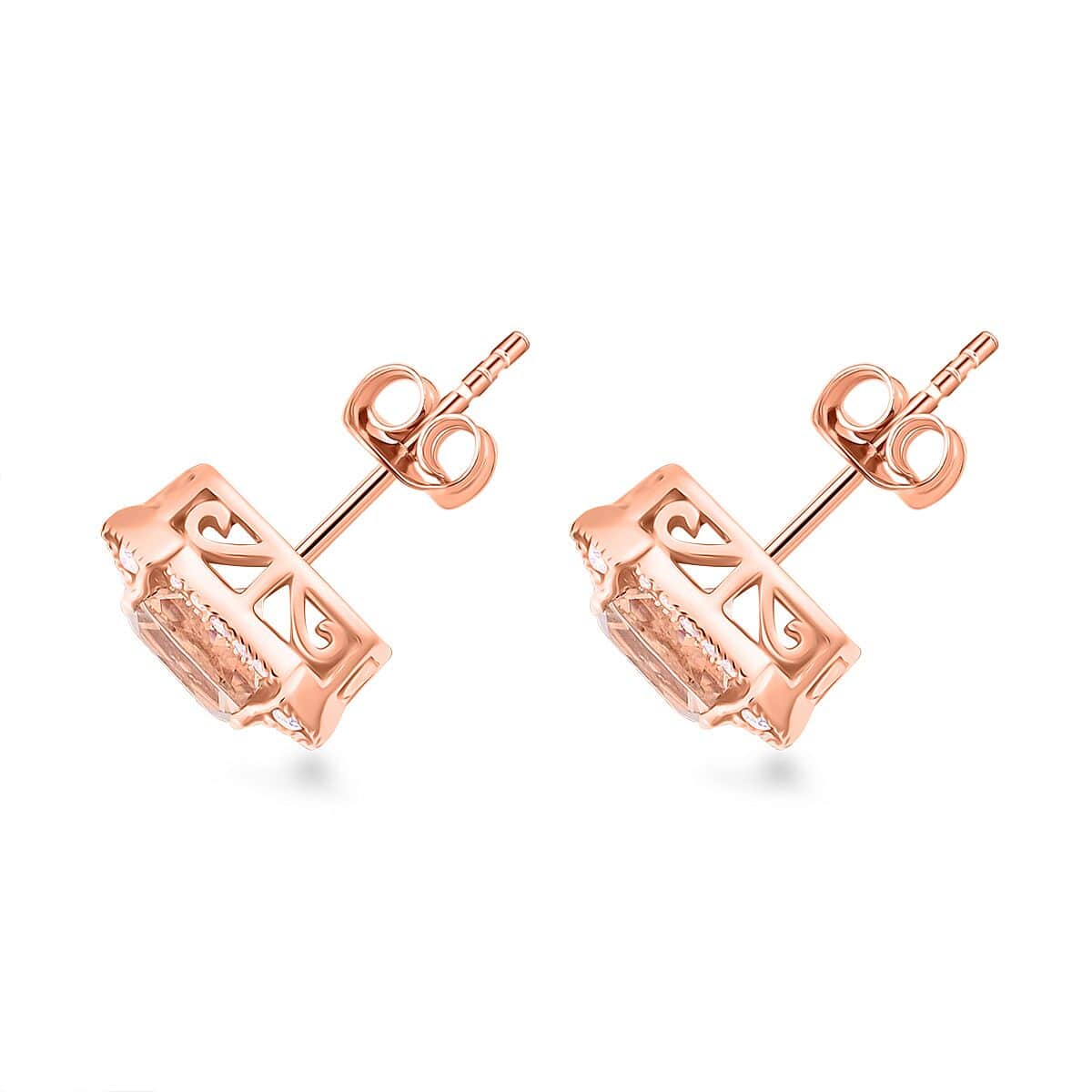 Certified & Appraised Luxoro 10K Rose Gold AAA Marropino Morganite and G-H I2 Diamond Earrings 2.80 ctw image number 3