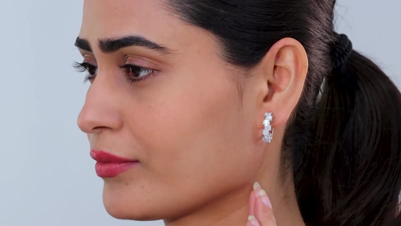 Moissanite Hoop Earrings in Platinum Over Sterling Silver 2.90 ctw