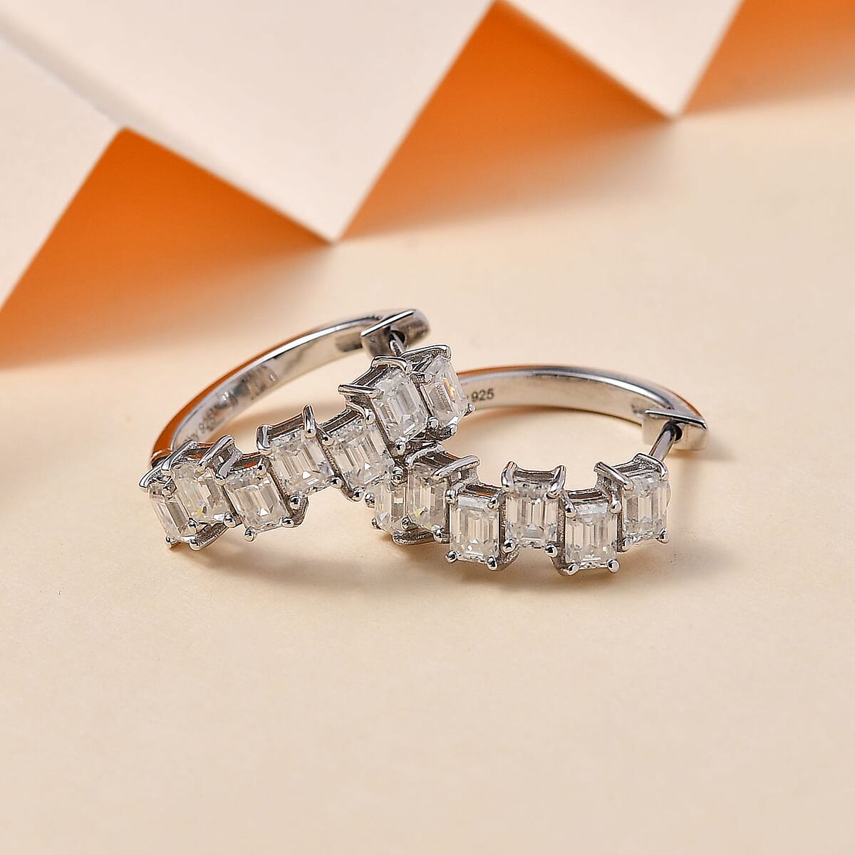 Moissanite Hoop Earrings in Platinum Over Sterling Silver 2.90 ctw image number 1