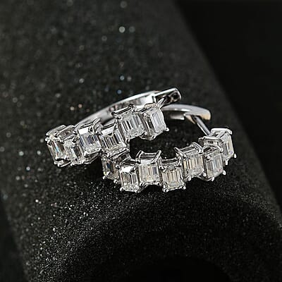 Moissanite Hoop Earrings in Platinum Over Sterling Silver 2.90 ctw