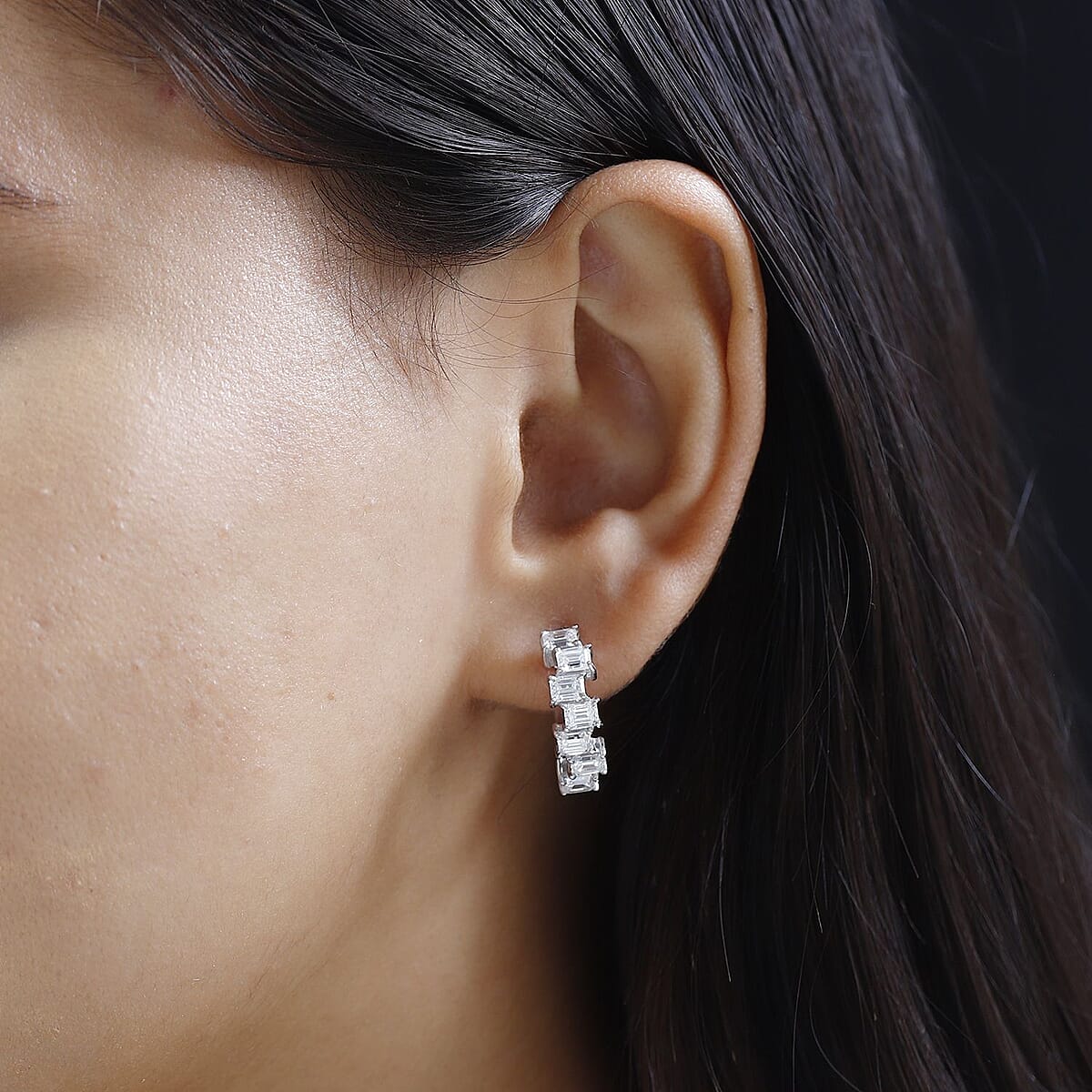 Moissanite Hoop Earrings in Platinum Over Sterling Silver 2.90 ctw image number 3