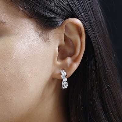 Moissanite Hoop Earrings in Platinum Over Sterling Silver 2.90 ctw