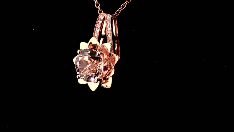 Luxoro 10K Rose Gold AAA Marropino Morganite and G-H I2 Diamond Daisy Floral Pendant without Chain 4.25 Grams 3.45 ctw