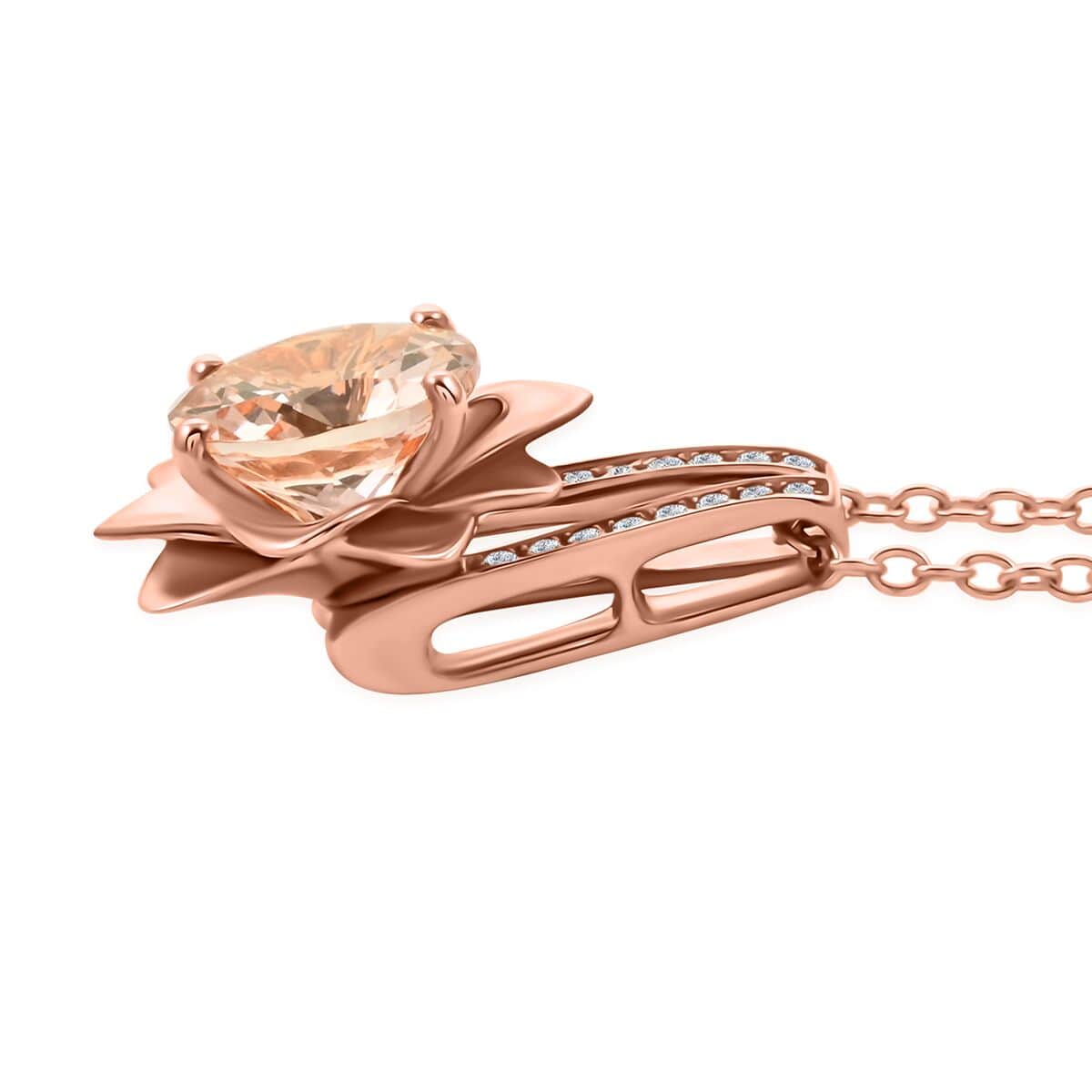 Luxoro 10K Rose Gold AAA Marropino Morganite and G-H I2 Diamond Daisy Floral Pendant 4.25 Grams 3.45 ctw image number 3