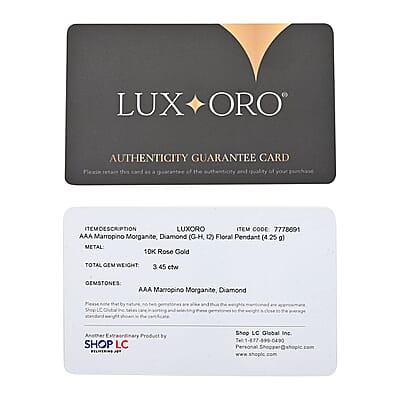 Luxoro 10K Rose Gold AAA Marropino Morganite and G-H I2 Diamond Daisy Floral Pendant without Chain 4.25 Grams 3.45 ctw