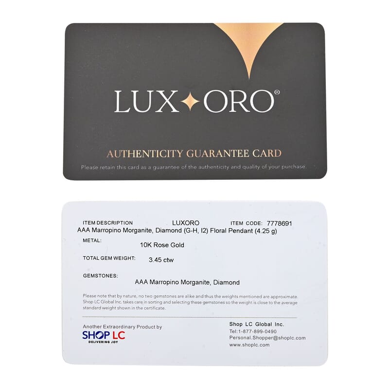 Luxoro 10K Rose Gold AAA Marropino Morganite and G-H I2 Diamond Daisy Floral Pendant without Chain 4.25 Grams 3.45 ctw