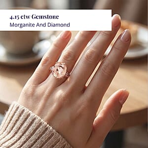  Luxoro AAA Marropino Morganite and G-H I2 Diamond 4.15 ctw Ring in 10K Rose Gold (Size 6.0)