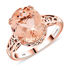 Certified & Appraised Luxoro AAA Marropino Morganite and G-H I2 Diamond 4.15 ctw Ring in 10K Rose Gold (Size 6.5)