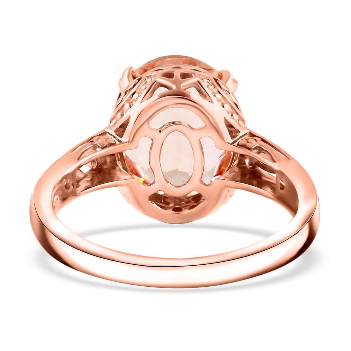Certified & Appraised Luxoro AAA Marropino Morganite and G-H I2 Diamond 4.15 ctw Ring in 10K Rose Gold (Size 7.5) image number 4