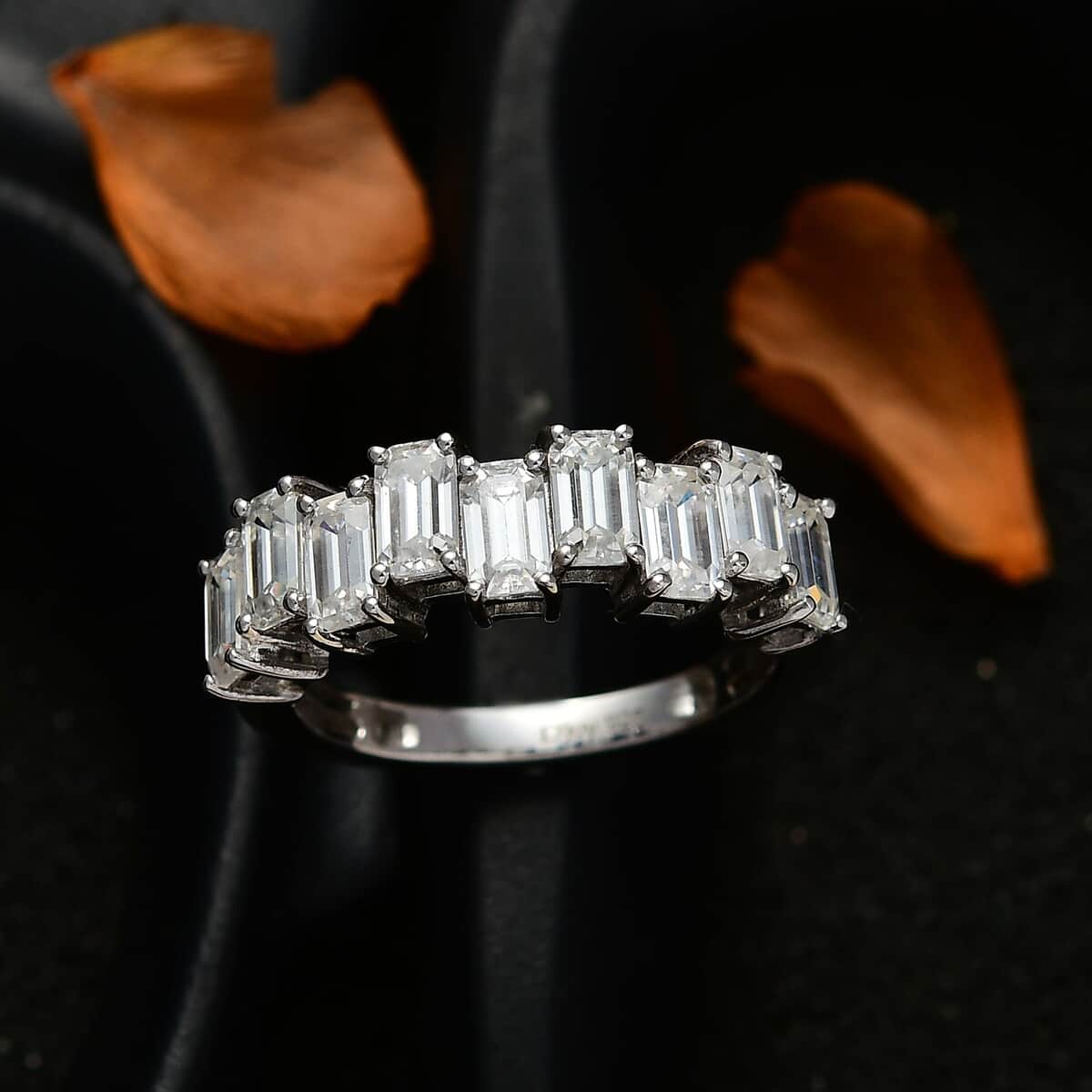 Moissanite (Oct 5x3mm) Ring in Platinum Over Sterling Silver (Size 10.0) 2.65 ctw image number 2