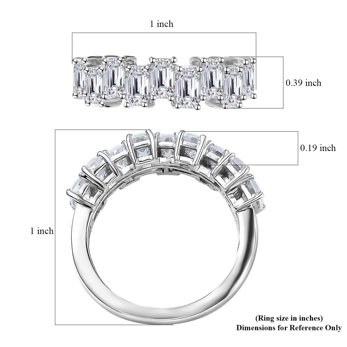 Moissanite (Oct 5x3mm) Ring in Platinum Over Sterling Silver (Size 10.0) 2.65 ctw image number 6