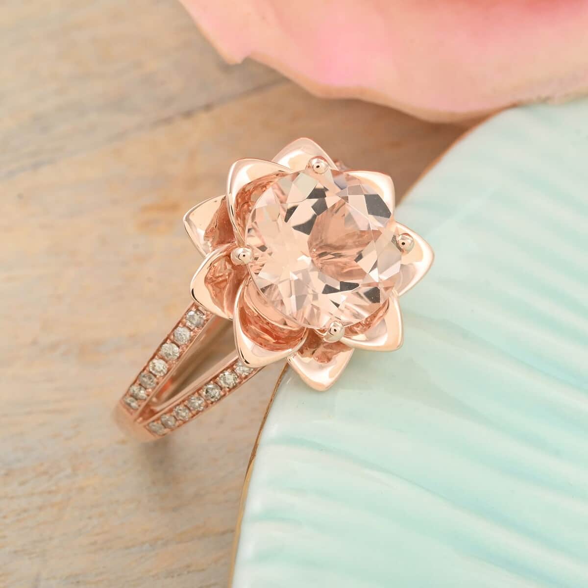 Luxoro 10K Rose Gold AAA Marropino Morganite, Diamond (G-H, I2) (0.29 cts) Floral Ring (Size 10.0) (6.07 g) 3.60 ctw image number 1