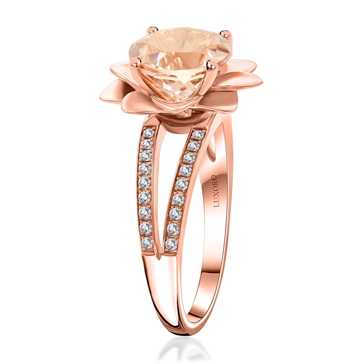 Luxoro 10K Rose Gold AAA Marropino Morganite and G-H I2 Diamond Floral Ring (Size 10.0) 6.07 Grams 3.60 ctw image number 3