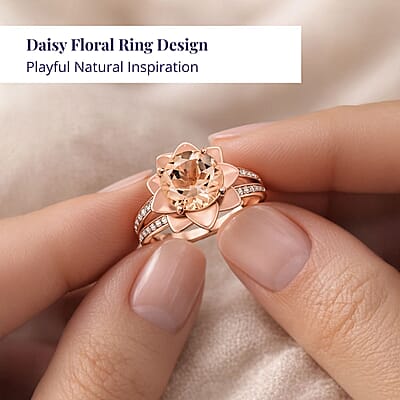 Luxoro AAA Marropino Morganite and G-H I2 Diamond 3.60 ctw Daisy Floral Ring in 10K Rose Gold (Size 10.0) 6.07 Grams