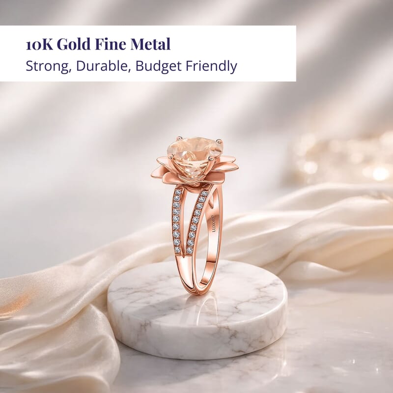 Luxoro AAA Marropino Morganite and G-H I2 Diamond 3.60 ctw Daisy Floral Ring in 10K Rose Gold (Size 11.0) 6.07 Grams