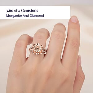 Luxoro AAA Marropino Morganite and G-H I2 Diamond 3.60 ctw Daisy Floral Ring in 10K Rose Gold (Size 4.5) 6.07 Grams