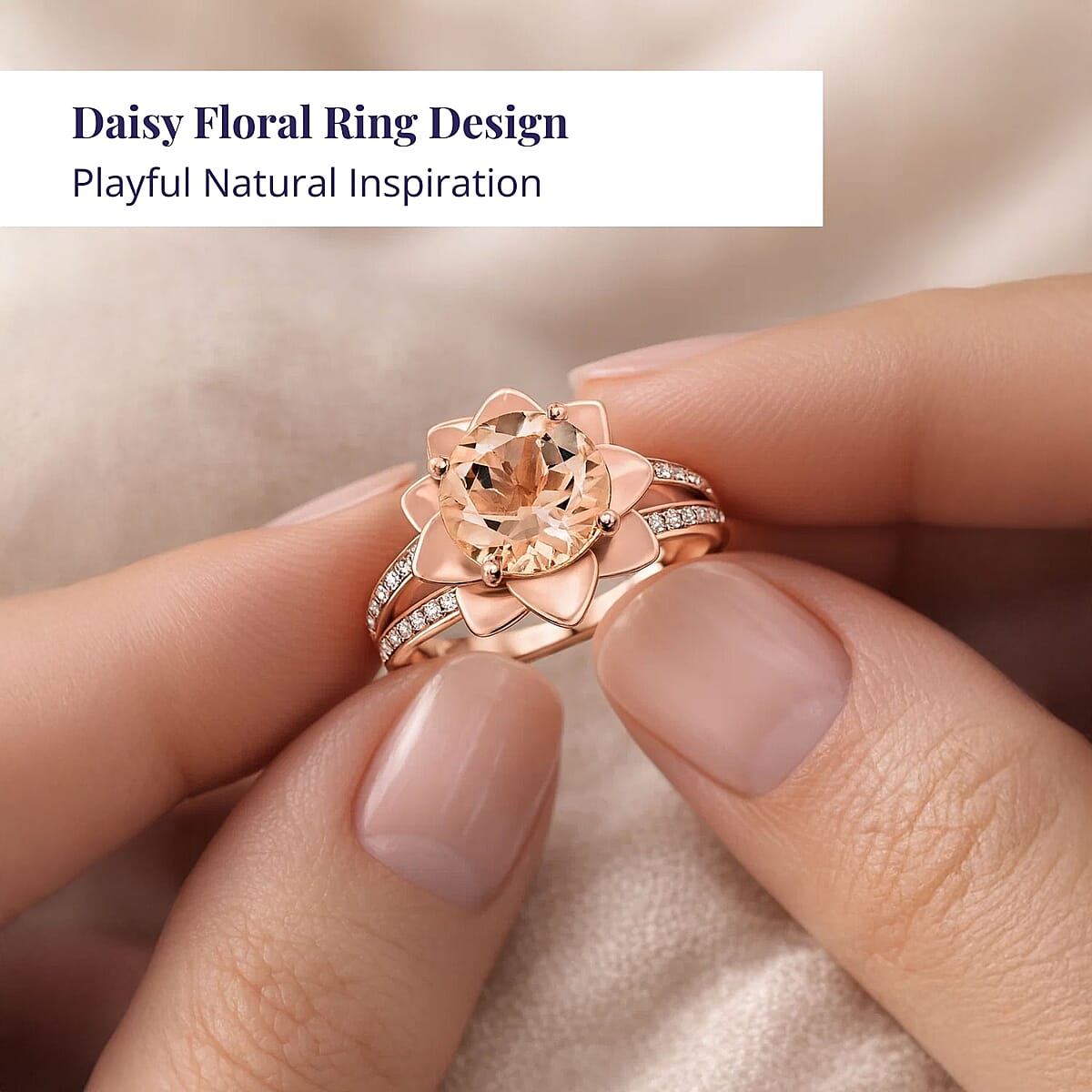 Luxoro AAA Marropino Morganite and G-H I2 Diamond 3.60 ctw Daisy Floral Ring in 10K Rose Gold (Size 4.5) 6.07 Grams image number 4