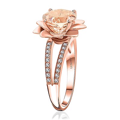 Luxoro AAA Marropino Morganite and G-H I2 Diamond 3.60 ctw Daisy Floral Ring in 10K Rose Gold (Size 5.0) 6.07 Grams