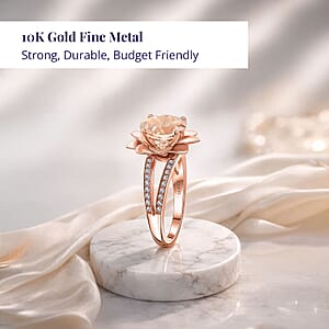 Luxoro AAA Marropino Morganite and G-H I2 Diamond 3.60 ctw Daisy Floral Ring in 10K Rose Gold (Size 6.0) 6.07 Grams