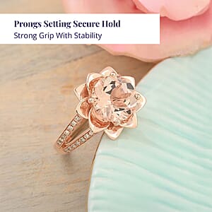 Luxoro AAA Marropino Morganite and G-H I2 Diamond 3.60 ctw Daisy Floral Ring in 10K Rose Gold (Size 6.5) 6.07 Grams