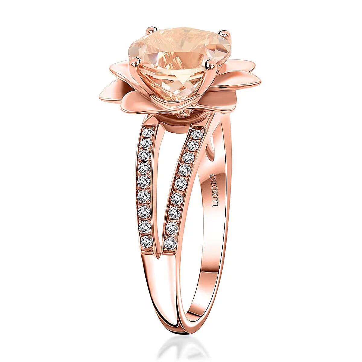 Luxoro AAA Marropino Morganite and G-H I2 Diamond 3.60 ctw Daisy Floral Ring in 10K Rose Gold (Size 6.5) 6.07 Grams image number 6
