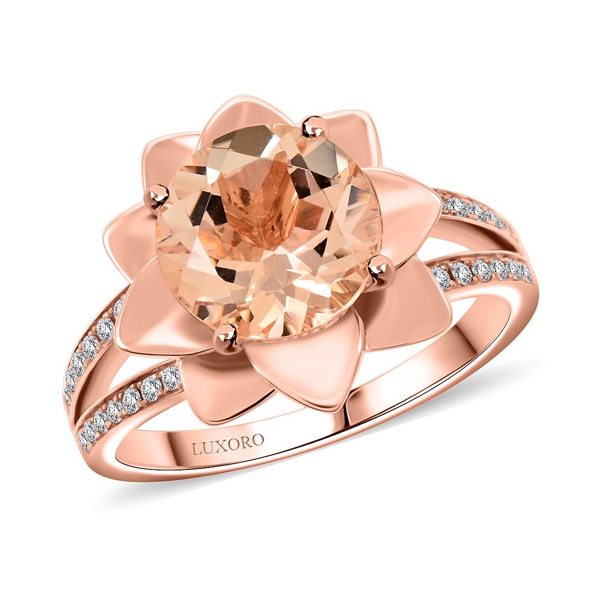 Luxoro AAA Marropino Morganite and G-H I2 Diamond 3.60 ctw Daisy Floral Ring in 10K Rose Gold (Size 8.0) 6.07 Grams image number 0