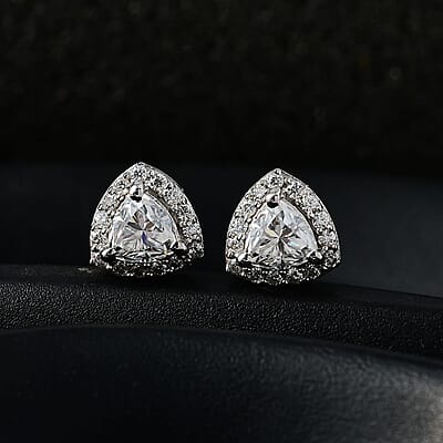 Moissanite Stud Earrings in Platinum Over Sterling Silver 1.15 ctw