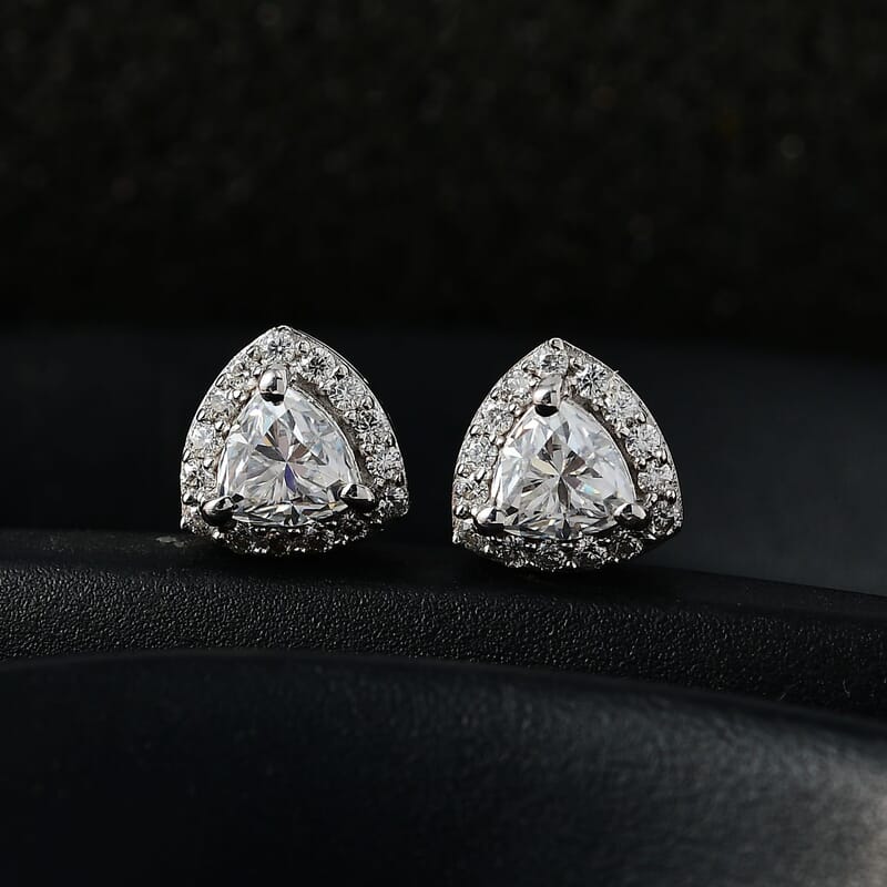 Moissanite Stud Earrings in Platinum Over Sterling Silver 1.15 ctw