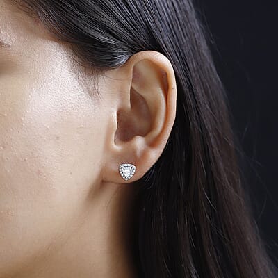 Moissanite Stud Earrings in Platinum Over Sterling Silver 1.15 ctw