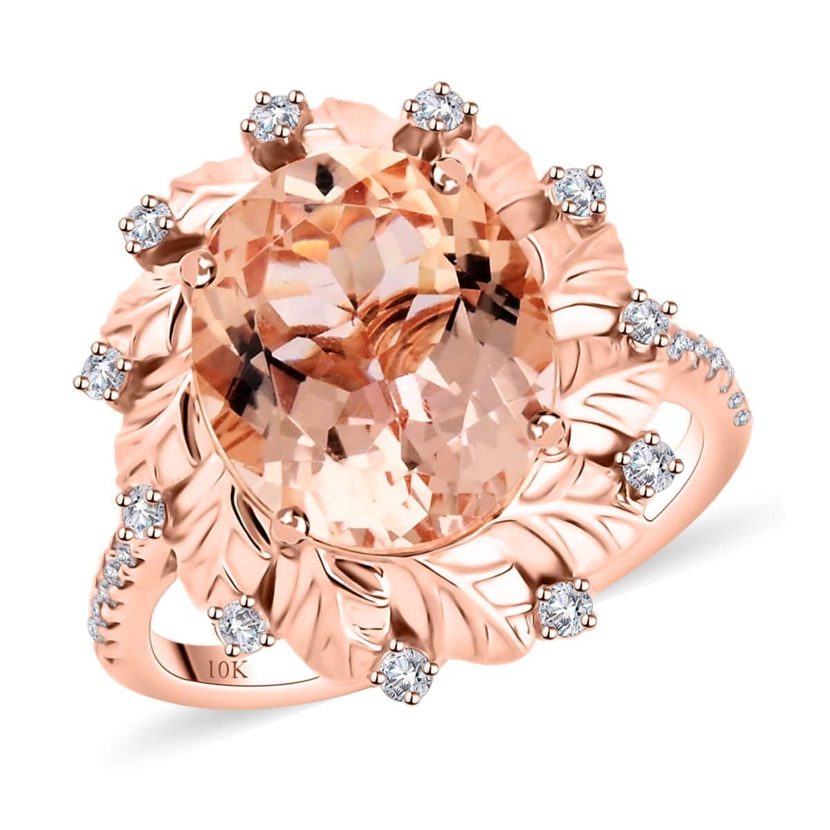 Certified & Appraised Luxoro AAA Marropino Morganite and G-H I2 Diamond 4.40 ctw Ring in 10K Rose Gold (Size 10.0) 4.10 Grams image number 0