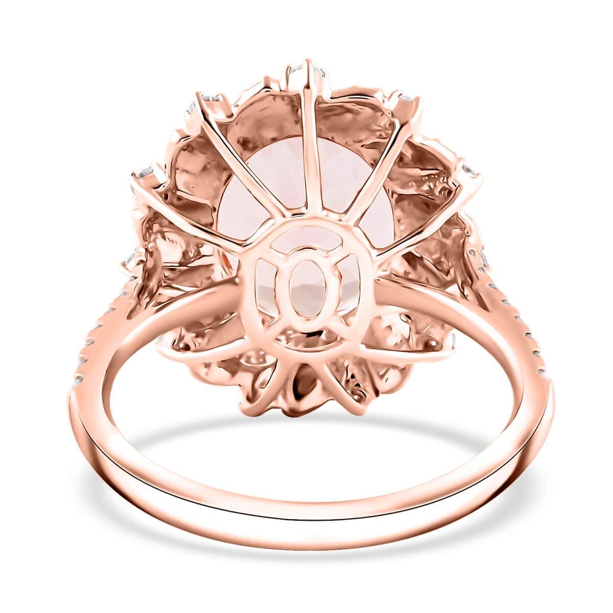 Certified & Appraised Luxoro AAA Marropino Morganite and G-H I2 Diamond 4.40 ctw Ring in 10K Rose Gold (Size 10.0) 4.10 Grams image number 4