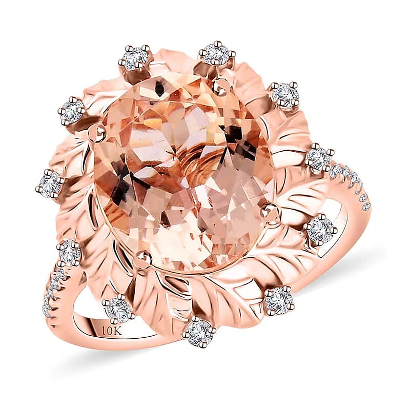 Certified & Appraised Luxoro AAA Marropino Morganite and G-H I2 Diamond 4.40 ctw Ring in 10K Rose Gold (Size 11.0) 4.10 Grams