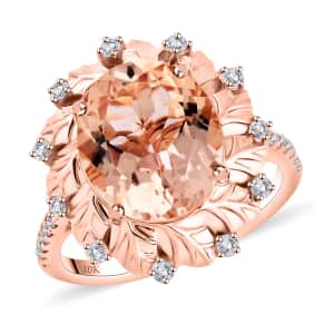 Certified & Appraised Luxoro 10K Rose Gold AAA Marropino Morganite and G-H I2 Diamond Ring (Size 7.0) 4.10 Grams 4.40 ctw