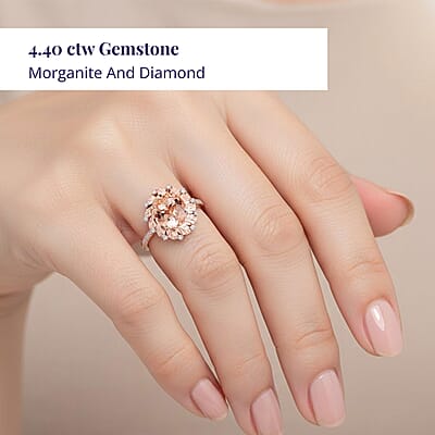 Certified & Appraised Luxoro AAA Marropino Morganite and G-H I2 Diamond 4.40 ctw Ring in 10K Rose Gold (Size 7.0) 4.10 Grams