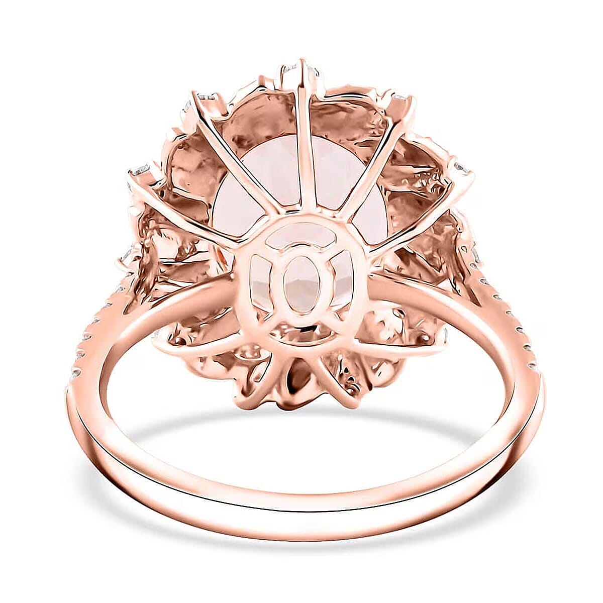 Certified & Appraised Luxoro AAA Marropino Morganite and G-H I2 Diamond 4.40 ctw Ring in 10K Rose Gold (Size 7.0) 4.10 Grams image number 6