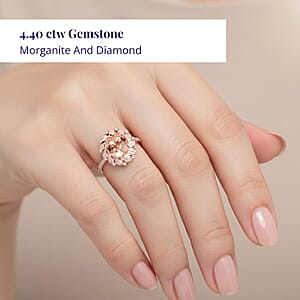Certified & Appraised Luxoro AAA Marropino Morganite and G-H I2 Diamond 4.40 ctw Ring in 10K Rose Gold (Size 8.0) 4.10 Grams