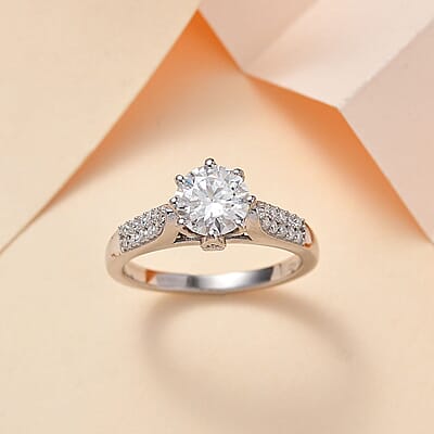 Moissanite Ring in Platinum Over Sterling Silver (Size 10.0) 1.50 ctw