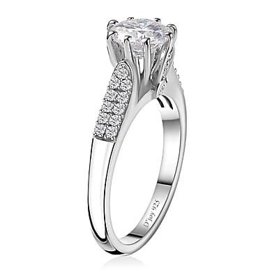 Moissanite Ring in Platinum Over Sterling Silver (Size 10.0) 1.50 ctw