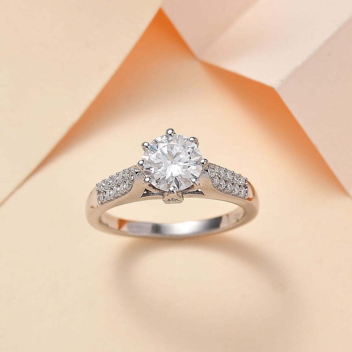 Moissanite Ring in Platinum Over Sterling Silver (Size 5.0) 1.50 ctw image number 1