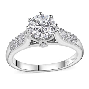 Moissanite Ring in Platinum Over Sterling Silver (Size 6.0) 1.50 ctw
