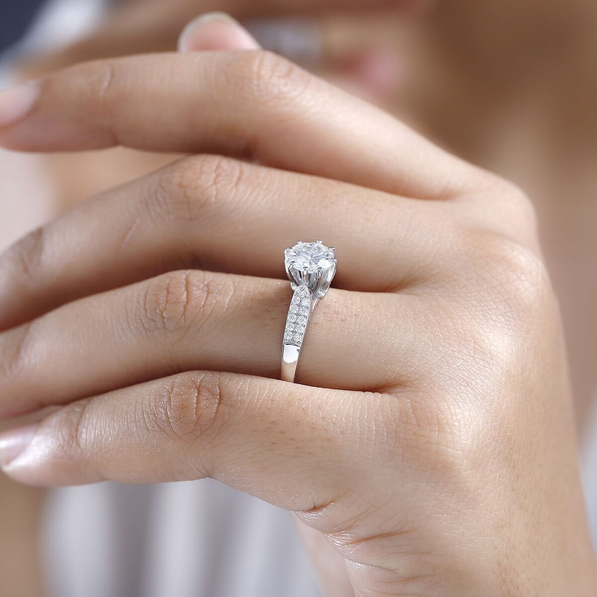 Moissanite Ring in Platinum Over Sterling Silver (Size 6.0) 1.50 ctw image number 3