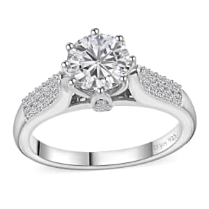 Moissanite Ring in Platinum Over Sterling Silver (Size 7.0) 1.50 ctw