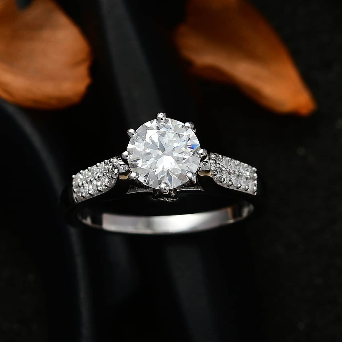 Moissanite Ring in Platinum Over Sterling Silver (Size 7.0) 1.50 ctw image number 2