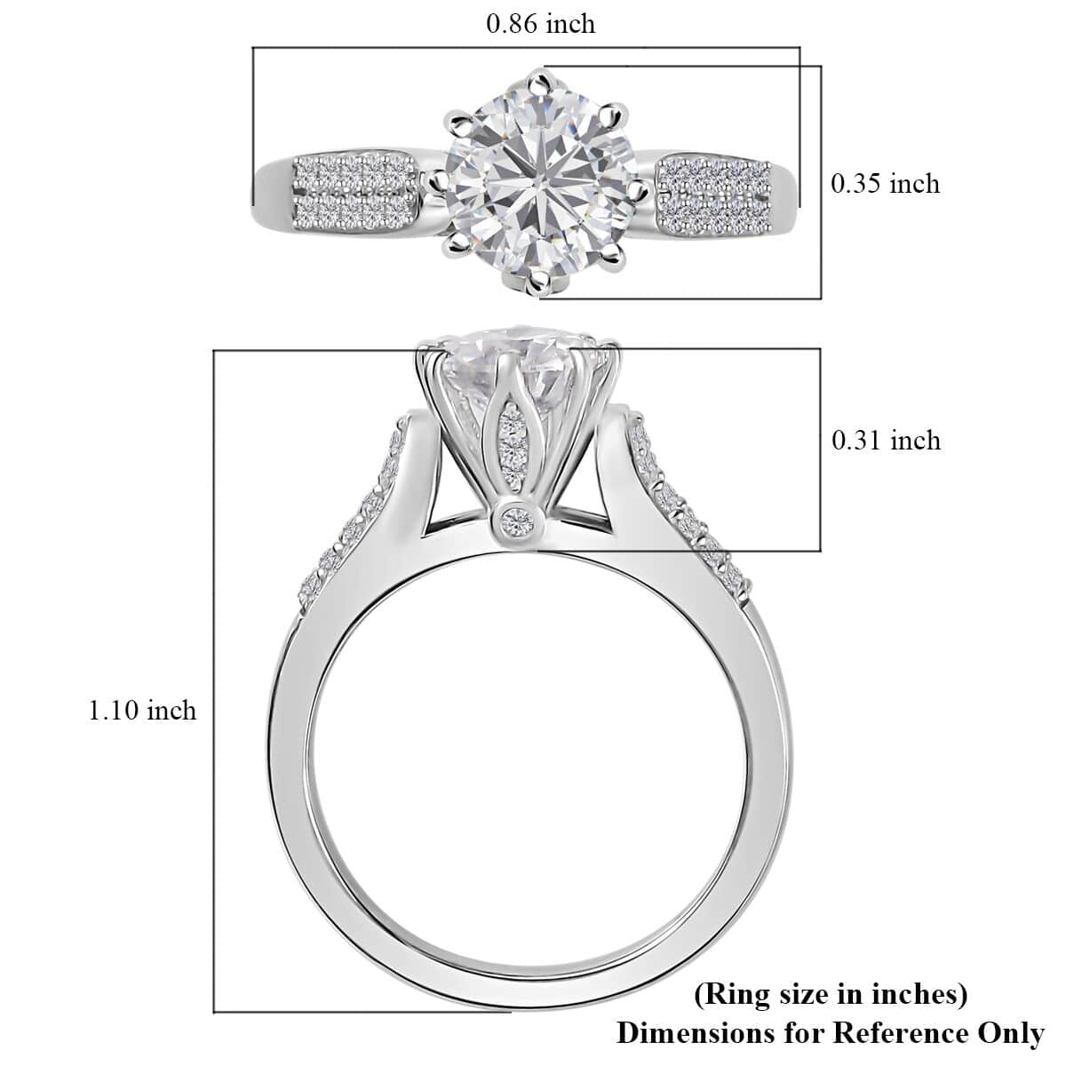 Moissanite (Rnd 7mm) Ring in Platinum Over Sterling Silver (Size 10.0) 1.50 ctw image number 6